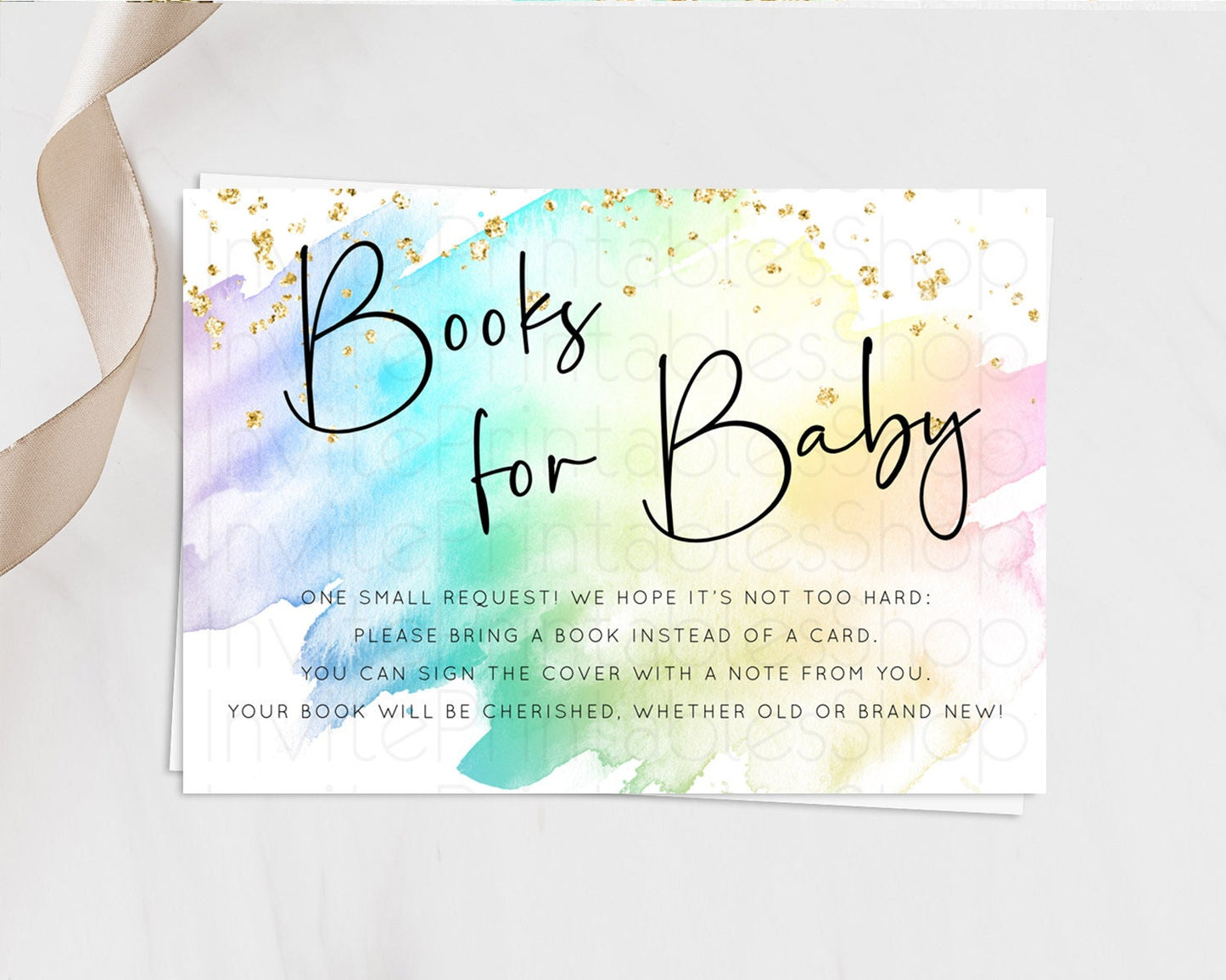 Pastel Books For Baby Card Pastel Rainbow Book Insert Colorful Ombre Watercolor Book Card Confetti Glitter Baby Book Poem Request D10279