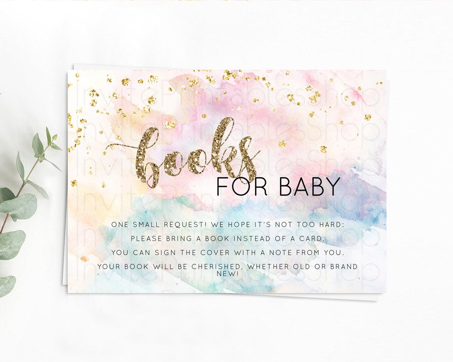 Pastel Books For Baby Card Pastel Rainbow Book Insert Colorful Ombre Watercolor Book Card Confetti Glitter Baby Book Poem Request D10264
