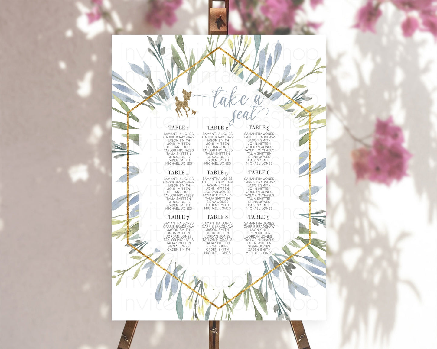 Fawn Seating Chart Deer Seating Chart Enchanted Forest Party Butterfly Pastel Flowers Whimsical Seating Chart Woodland Seating Sign D10534