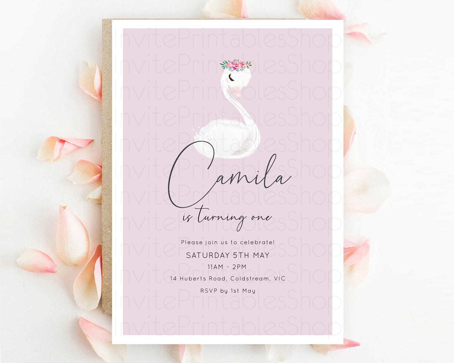 Swan Birthday Invitation Swan Princess Ballet Invitation Enchanted Forest Swan Lake Party Secret Garden Watercolour Pastel Floral D10758