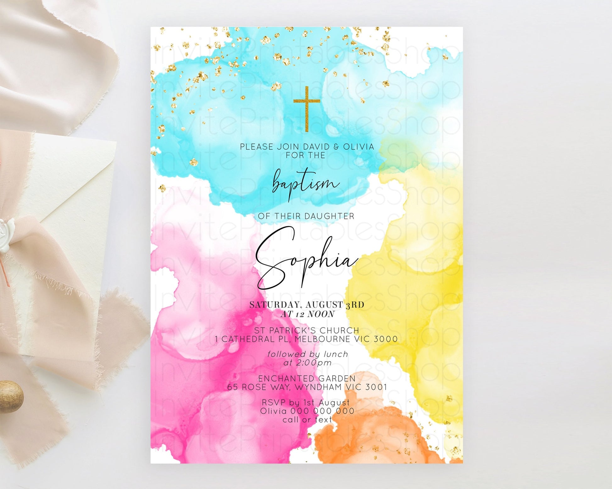 Editable Pastel Baptism Invitation Pastel Colors Watercolor Baptism 1st Birt