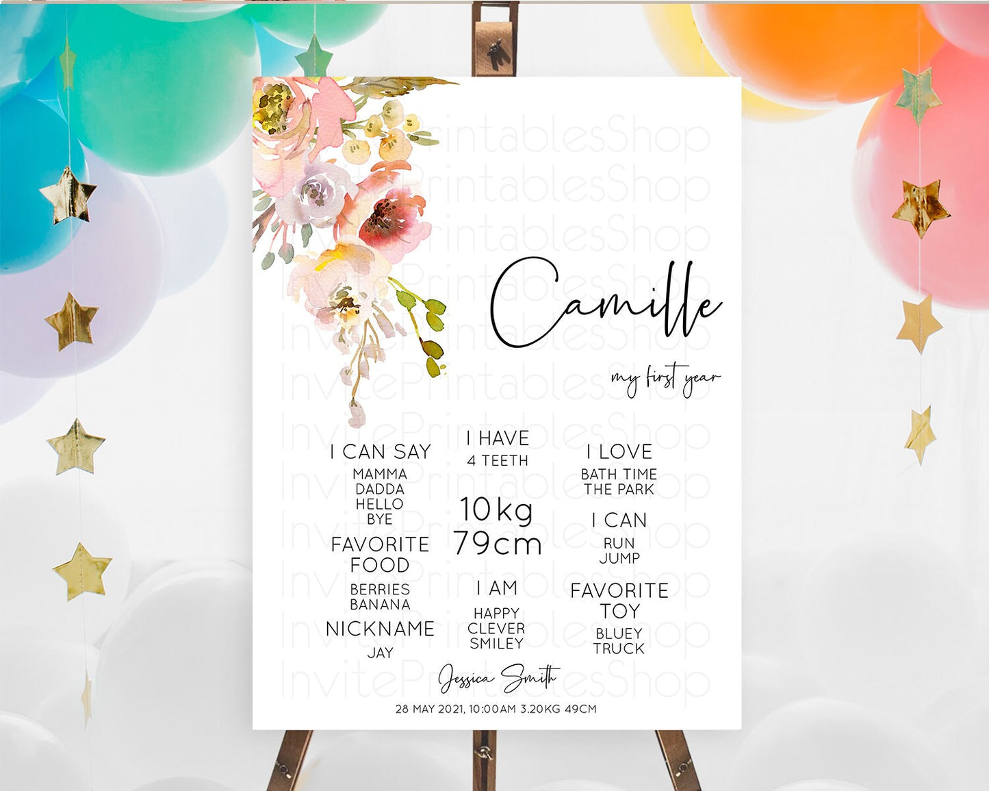 Secret Garden Milestone Board Wildflower First Birthday Milestone Poster Pastel Flowers Milestone Boho Wildflower 1st Birthday Sign D10194