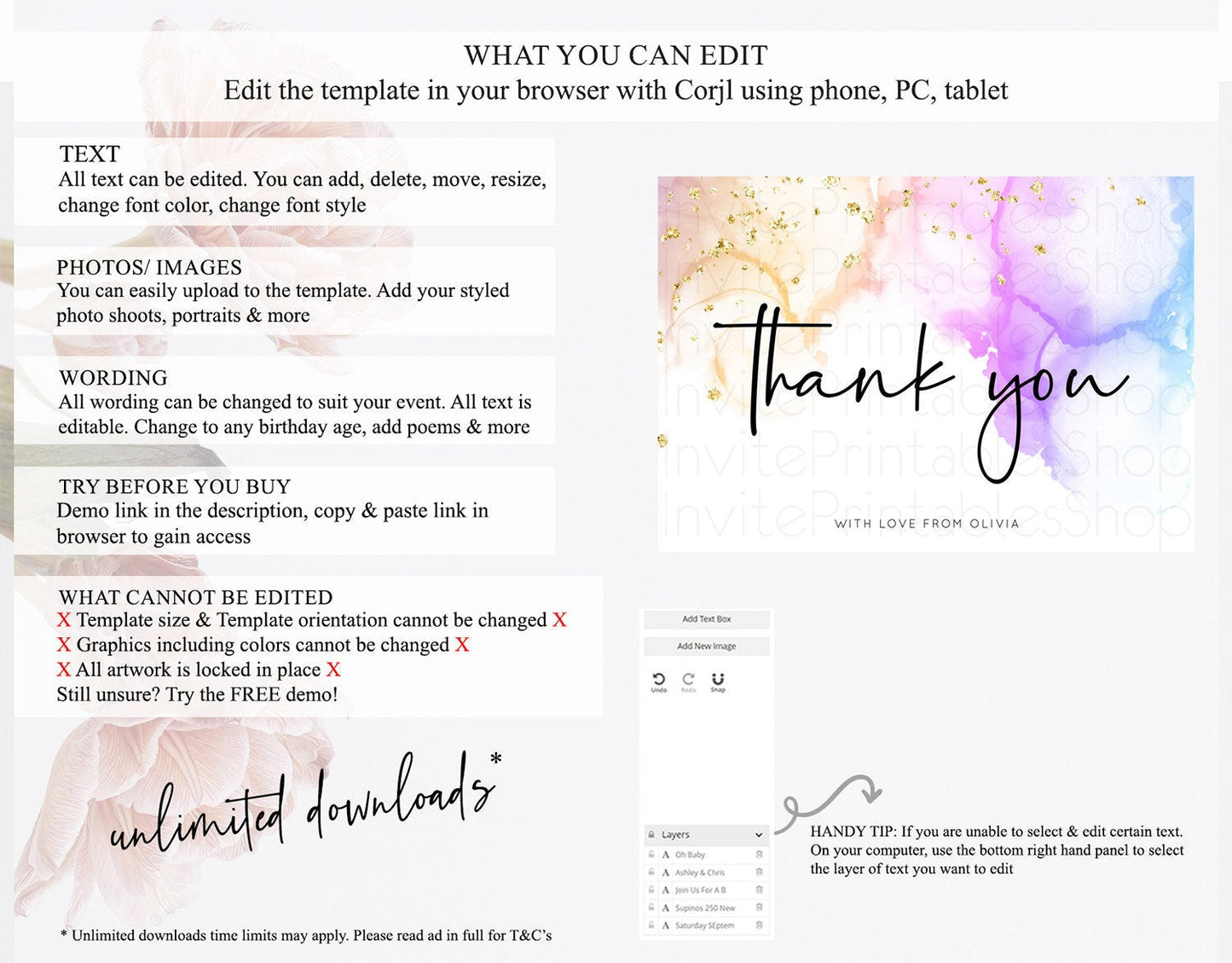 Pastel Thank You Rainbow Thank You Card Colorful Pastel Birthday Thank You Card Confetti Watercolor Pastel Teacher Thank You Cards D10180