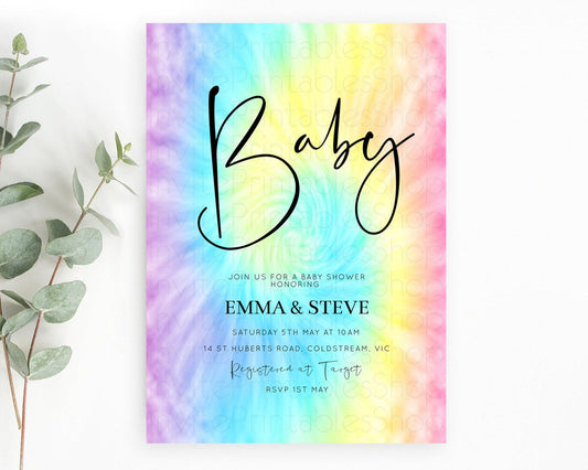 Editable Pastel Baby Shower Invitation Rainbow Baby Shower Invitation Colorf