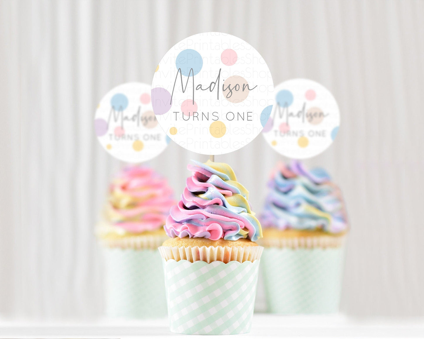 Pastel Cupcake Toppers Pastel Confetti Cupcake Topper Bubbles Sprinkles Colorful Rainbow Confetti Cupcake First Birthday Party Decor D10759