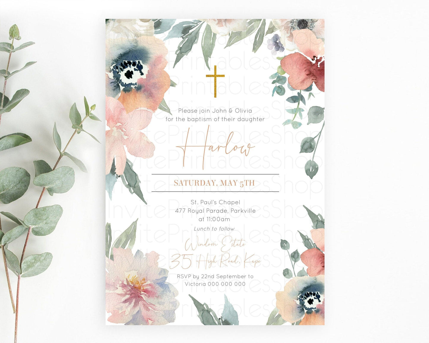 Secret Garden Baptism Invitation Wildflower Baptism Birthday Invite Pastel Flowers Christening Invite Enchanted Garden Boho Floral D10787