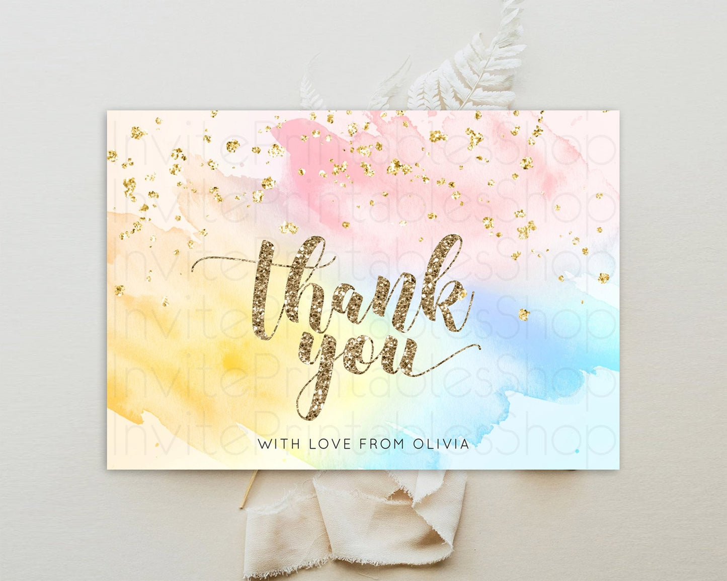 Pastel Thank You Rainbow Thank You Card Colorful Pastel Birthday Thank You Card Confetti Watercolor Pastel Teacher Thank You Cards D10556