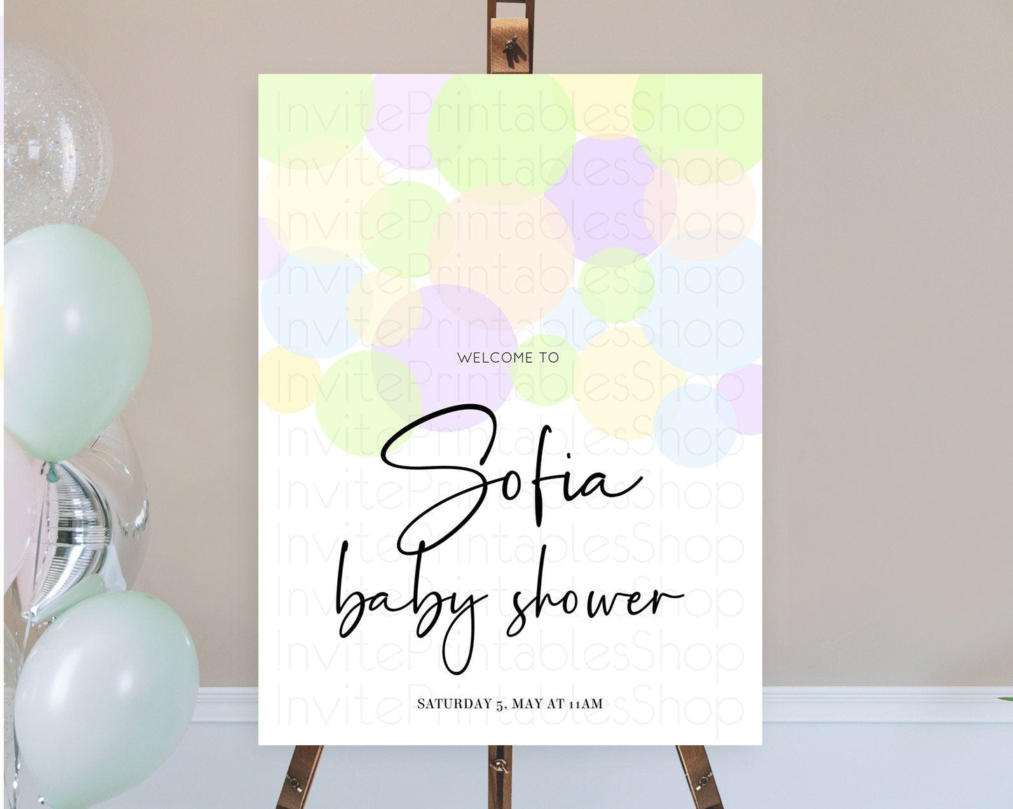 Rainbow Baby Shower Welcome Sign Pastel Welcome Board Pastel Rainbow Confetti Welcome Sign Colorful Bubbles Pastel Welcome Sign D10228