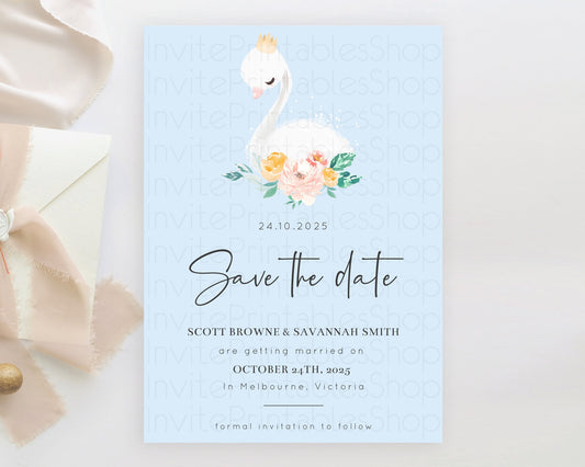 Editable Swan Save The Date Template Swan Princess Ballet Party Enchanted Sw