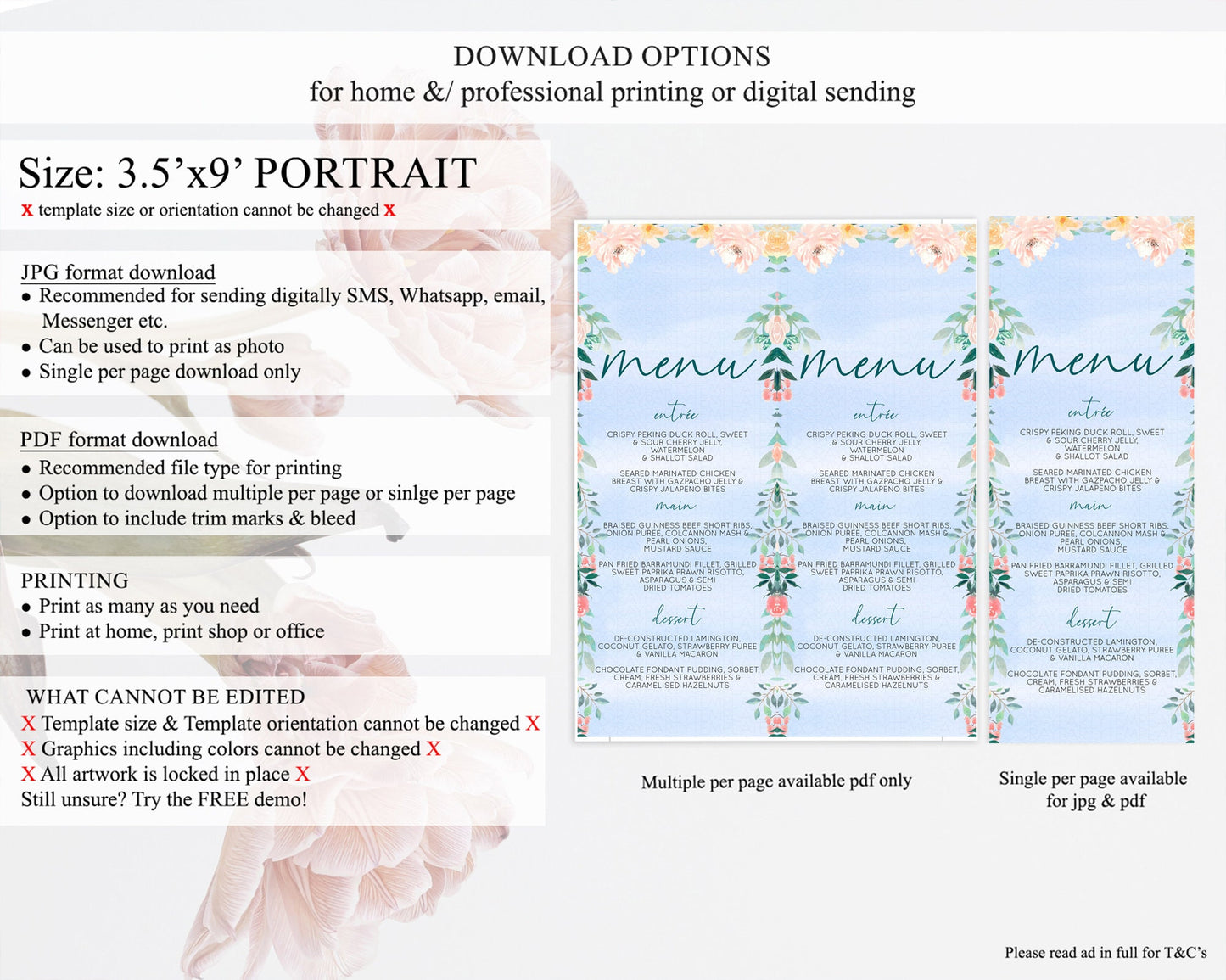 Secret Garden Menu Wildflower Menu Template Pastel Flower Garden Table Decor Boho Floral Dinner Dessert Floral Party Food Menu D10337