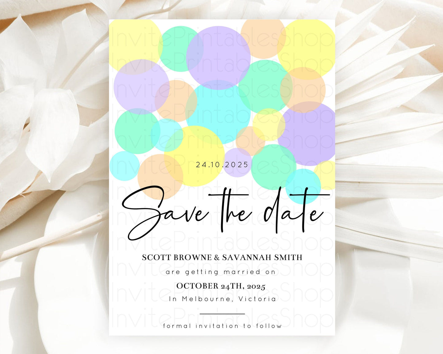 Pastel Confetti Save The Date Template Rainbow Colorful Sprinkles Party For 1st Birthday Baptism Baby Shower Wedding Bridal Shower D10412