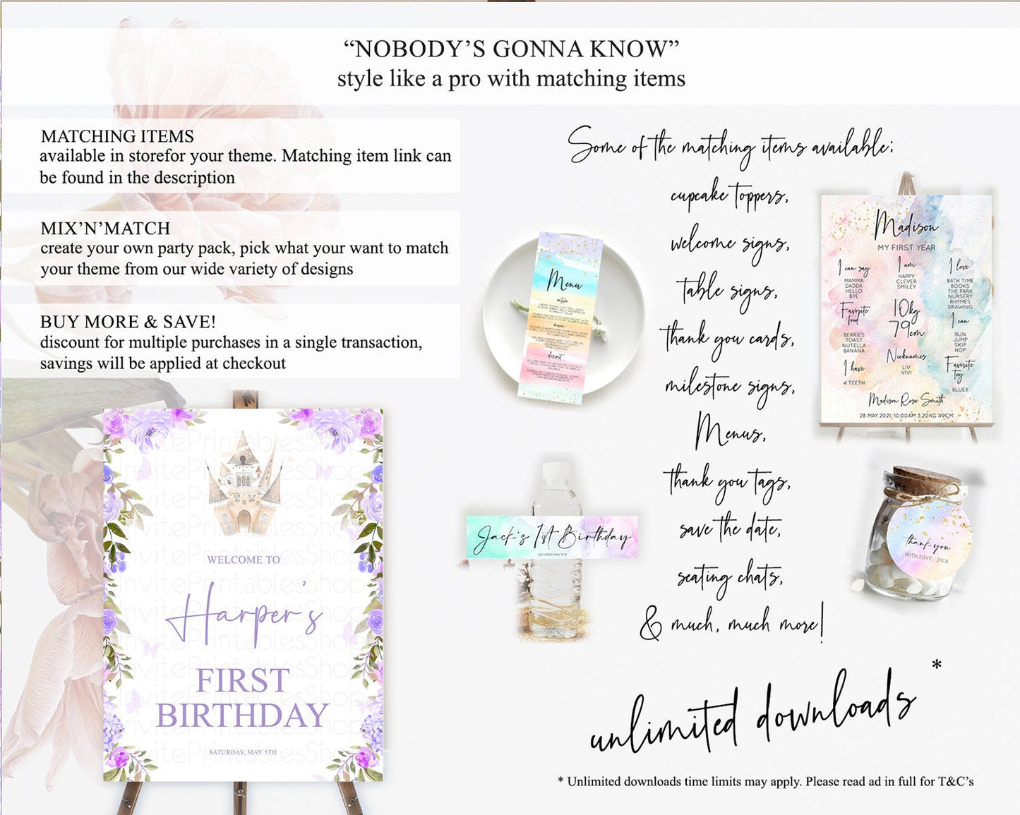Princess Birthday Welcome Sign Castle Welcome Board Secret Garden Enchanted Castle Pastel Floral Garden First Birthday Welcome Sign D10339
