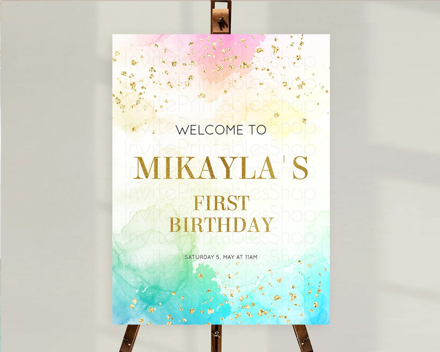 Pastel Welcome Sign Pastel Rainbow Welcome Sign Colorful Rainbow Confetti Watercolor Glitter Pastel First Birthday Welcome Sign D10770