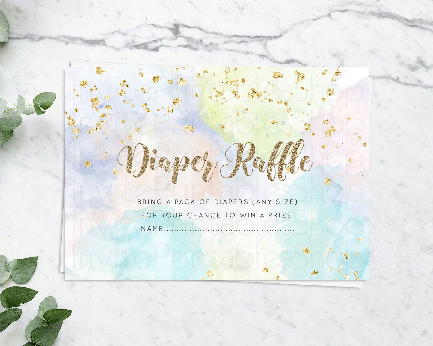 Pastel Diaper Raffle Card Pastel Rainbow Diaper Raffle Insert Colorful Ombre Watercolor Diaper Ticket Confetti Glitter Raffle Game D10614