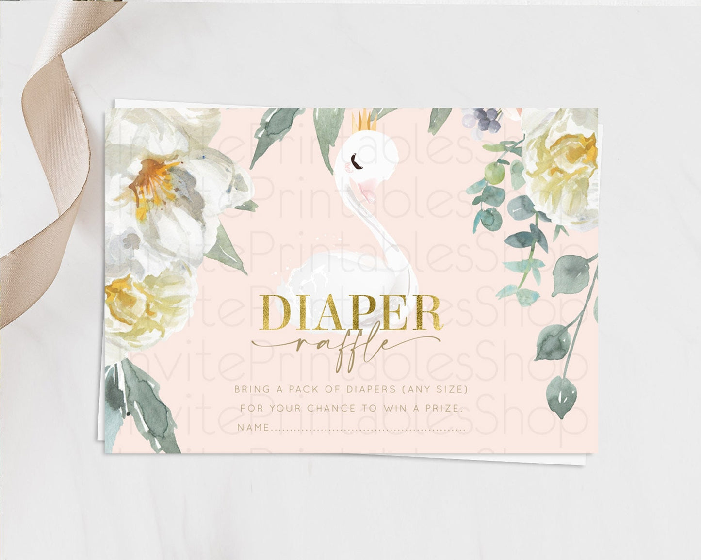 Swan Diaper Raffle Card Swan Princess Ballet Diaper Raffle Insert Enchanted Swan Lake Diaper Ticket Secret Garden Floral Raffle Game D10115