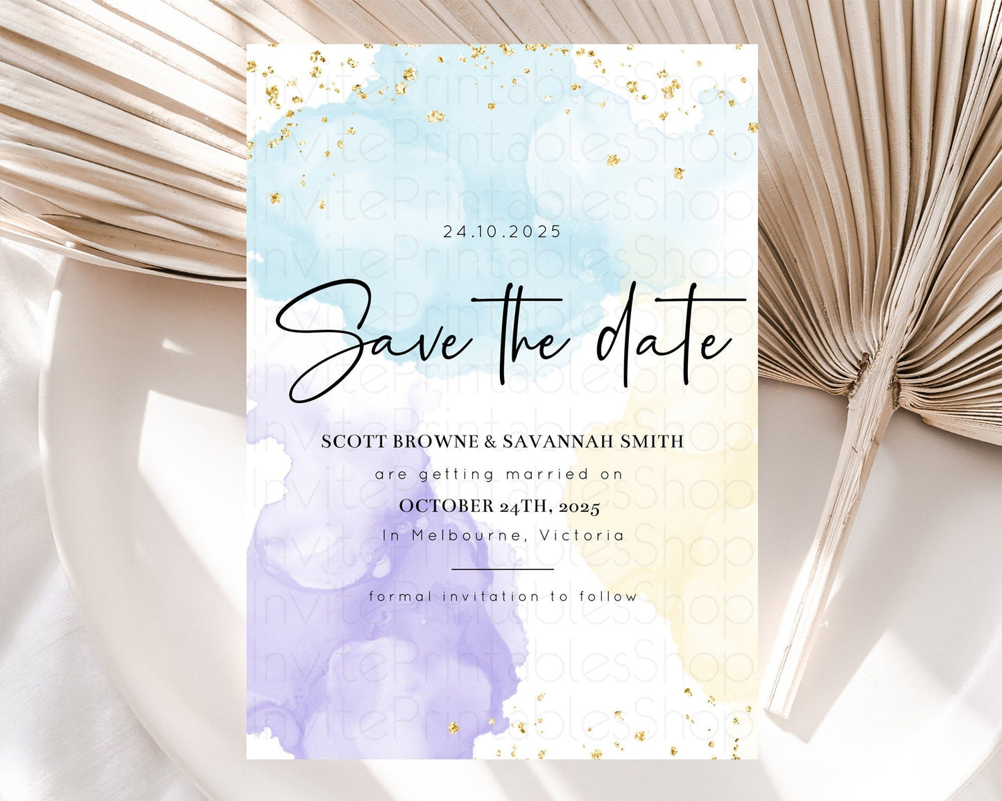 Pastel Save The Date Template Pastel Ombre Rainbow Watercolor Colorful Party For Birthday Baptism Baby Shower Wedding Bridal Shower D10208