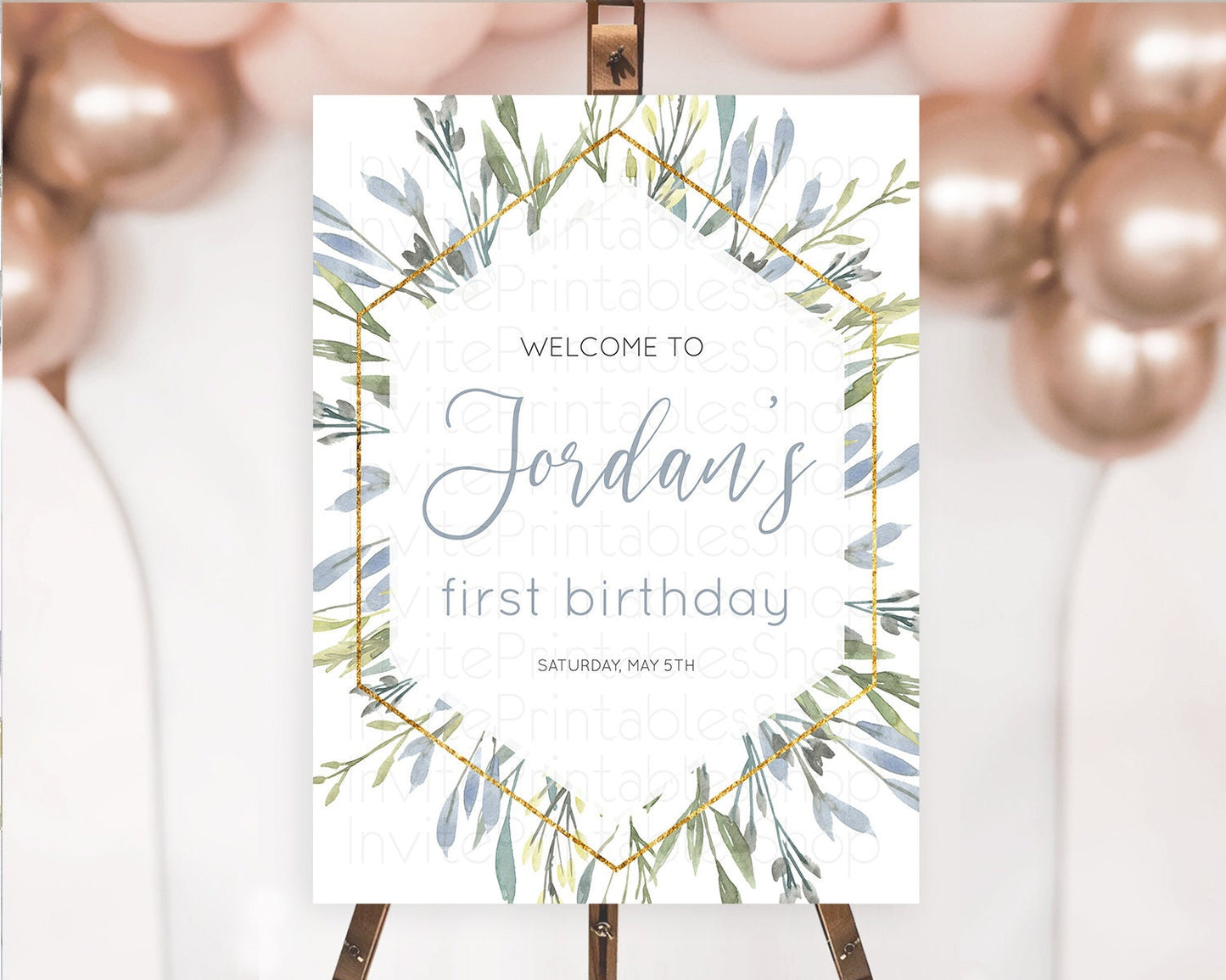 Leafy Welcome Sign Green Leaf Welcome Board Greenery Eucalyptus Fern Spray Leaves Watercolor Boho Garden First Birthday Welcome Sign D10532