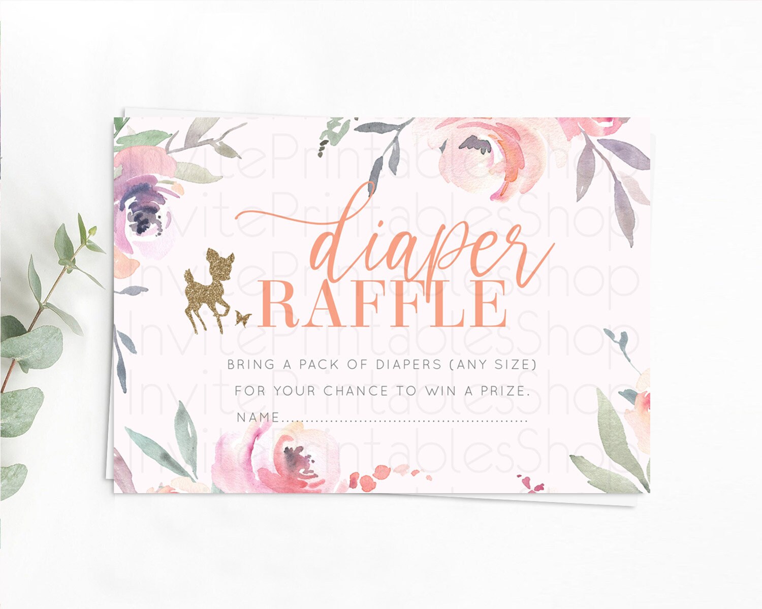 Editable Fawn Diaper Raffle Card Deer Diaper Insert Floral Deer Diaper Ticke