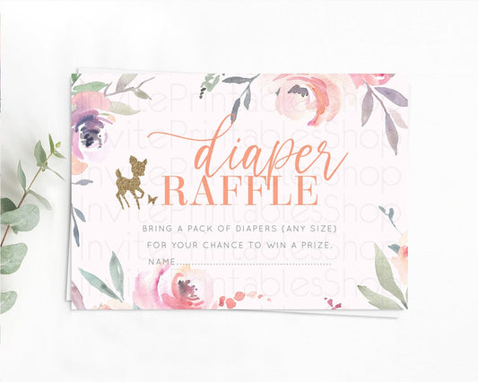 Editable Fawn Diaper Raffle Card Deer Diaper Insert Floral Deer Diaper Ticke