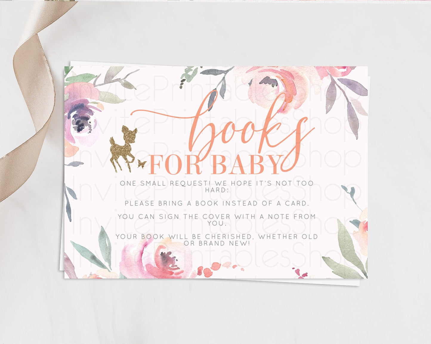 Fawn Books For Baby Card Deer Book Insert Floral Deer Book Card Enchanted Forest Butterfly Pastel Baby Shower Book Poem Request D10196