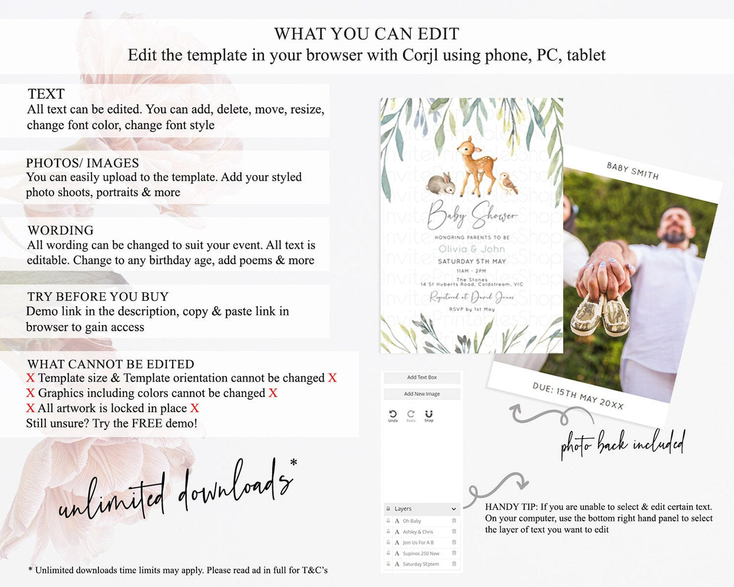 Enchanted Forest Baby Shower Invitation, Fawn, Deer with Soft Color Greenery, Whimsical Rustic Woodland Theme - Organic Pastel Green D10919