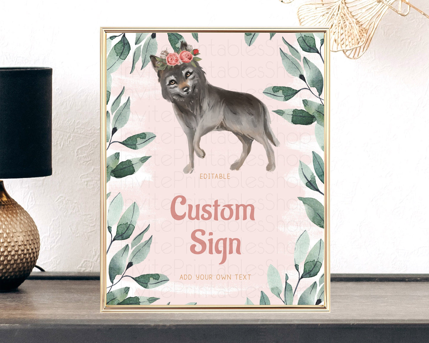 Wolf Sign Wolf Table Sign Decor Pastel Floral Wolf Party Forest Adventure Wilderness Theme Birthday Baptism Christening Baby Shower D10535