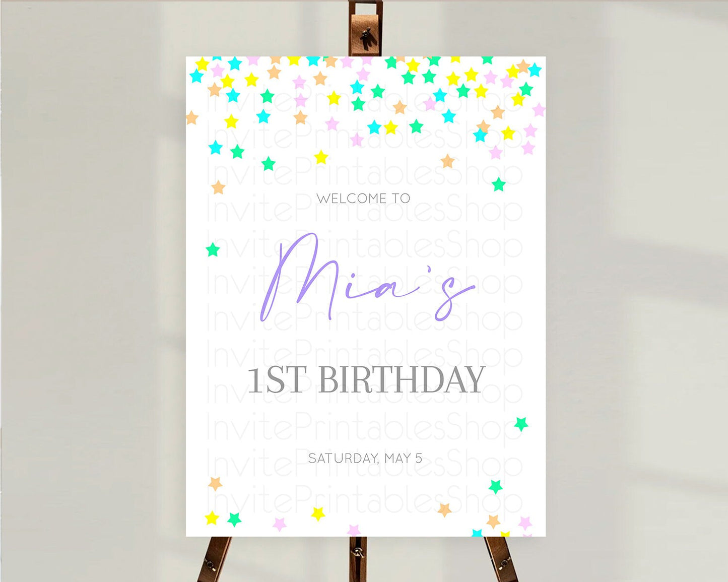 Star Welcome Board Pastel Stars Welcome Sign Shooting Star Rainbow Colorful Confetti Twinkle Little Star First Birthday Welcome Sign D10395