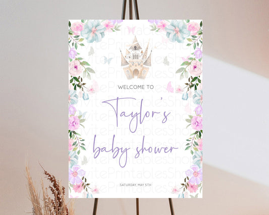 Princess Baby Shower Welcome Sign Castle Welcome Board Secret Garden Enchanted Castle Pastel Floral Garden Baby Shower Welcome Sign D10471