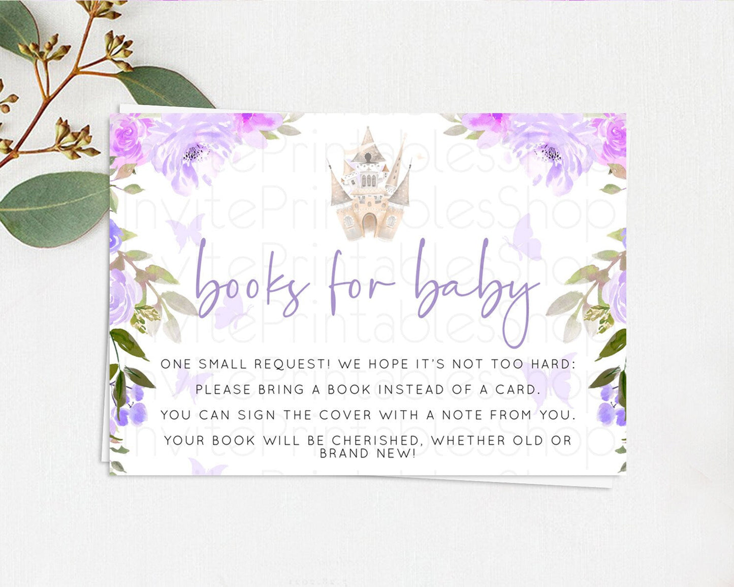 Princess Books For Baby Card Castle Book Card Insert Secret Garden Enchanted Castle Pastel Floral Garden Baby Shower Poem Request D10339