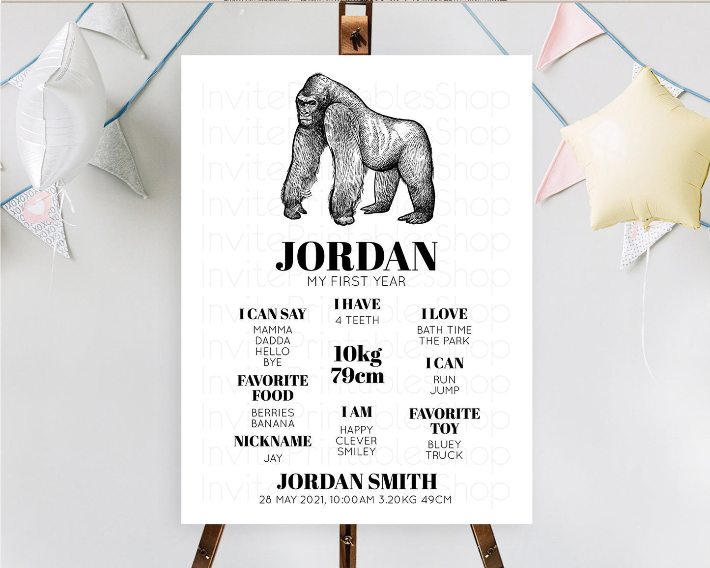 Gorilla First Birthday Milestone Board Gorilla Milestone Poster Gorilla Decor Safari Adventure Gorilla First Birthday Welcome Sign D10855