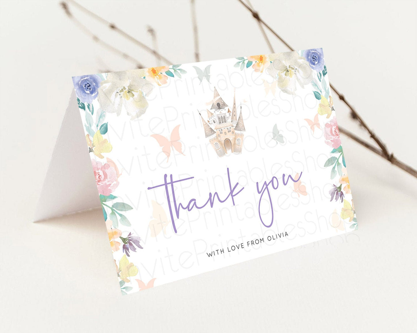 Princess Thank You Castle Thank You Card Secret Garden Birthday Thank You Card Enchanted Castle Pastel Floral Teacher Thank You Card D10709