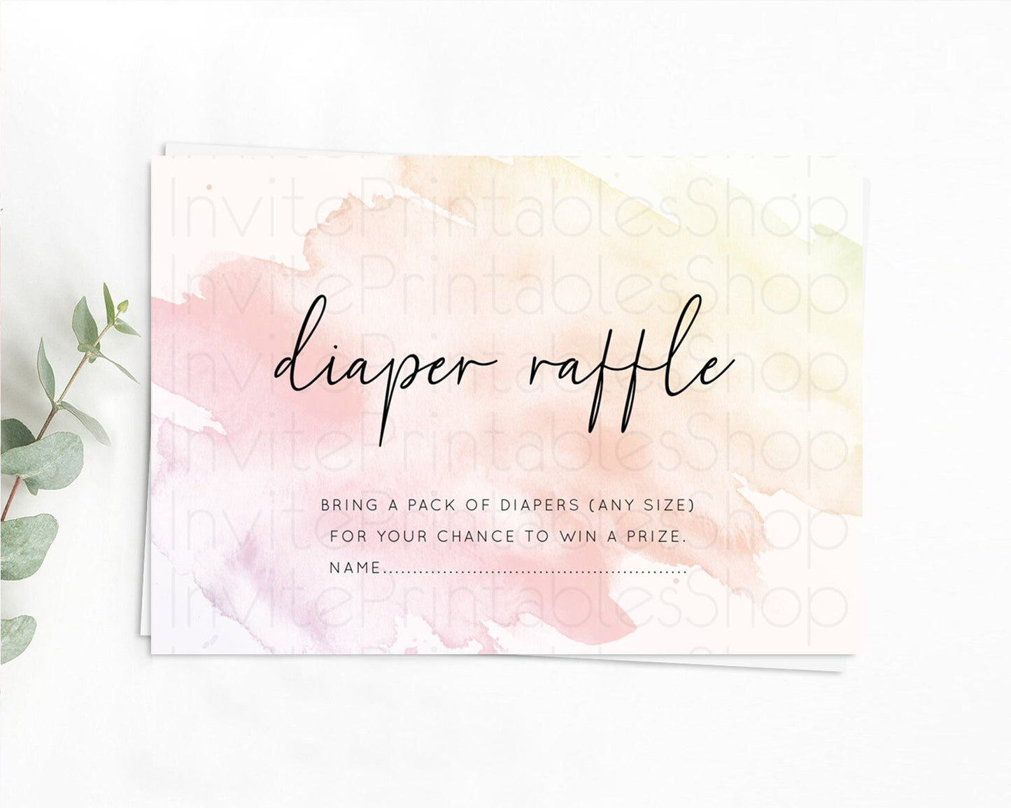 Editable Pink Diaper Raffle Card Watercolor Diaper Raffle Insert Pastel Pink