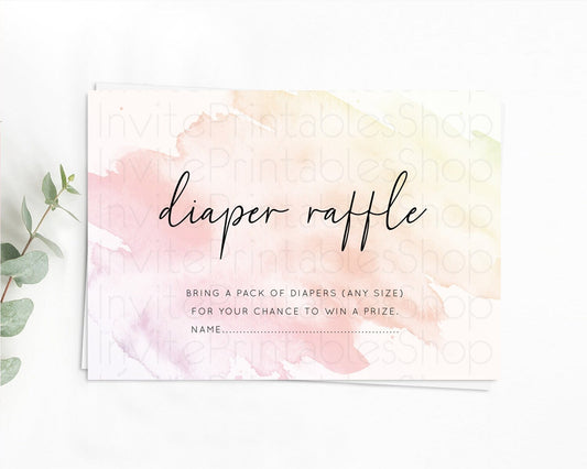 Editable Pink Diaper Raffle Card Watercolor Diaper Raffle Insert Pastel Pink