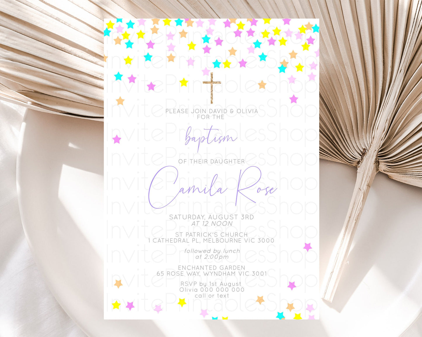 Star Baptism Invitation Pastel Stars Baptism 1st Birthday Invitation Rainbow Colors Confetti Twinkle Little Star Christening Invite D10397