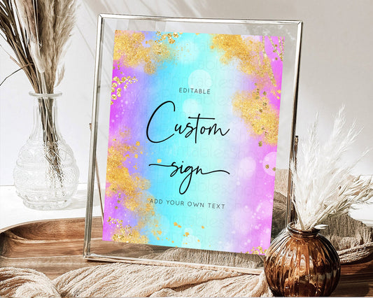 Editable Pastel Sign Ombre Table Sign Decor Pastel Ombre Rainbow Watercolor