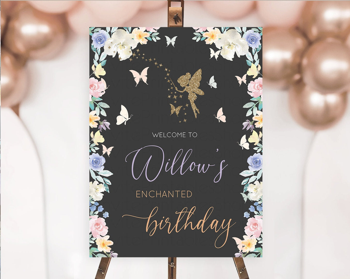 Fairy Welcome Sign Fairy Welcome Board Enchanted Garden Pastel Floral Butterfly Décor Secret Garden First Birthday Welcome Sign D11000