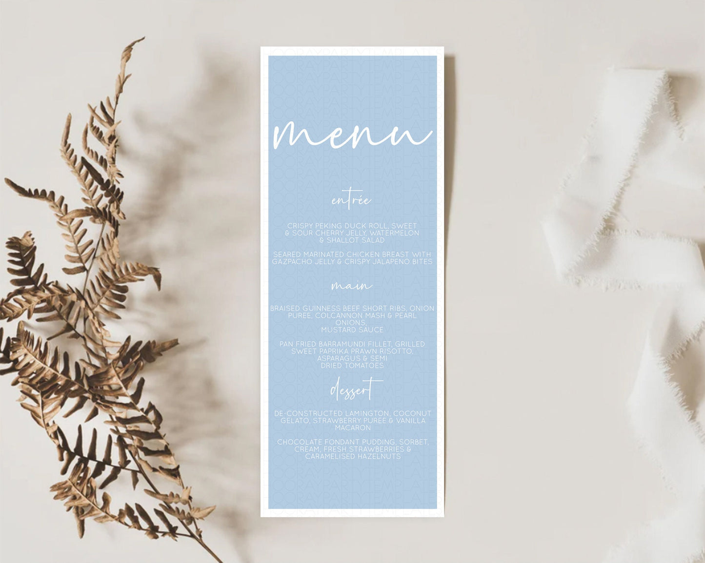 Blue Menu Pastel Blue Menu Template Blue Minimalist Table Decor Modern Blue Menu Simple Blue Dinner Dessert Menu Party Food Menu D10734