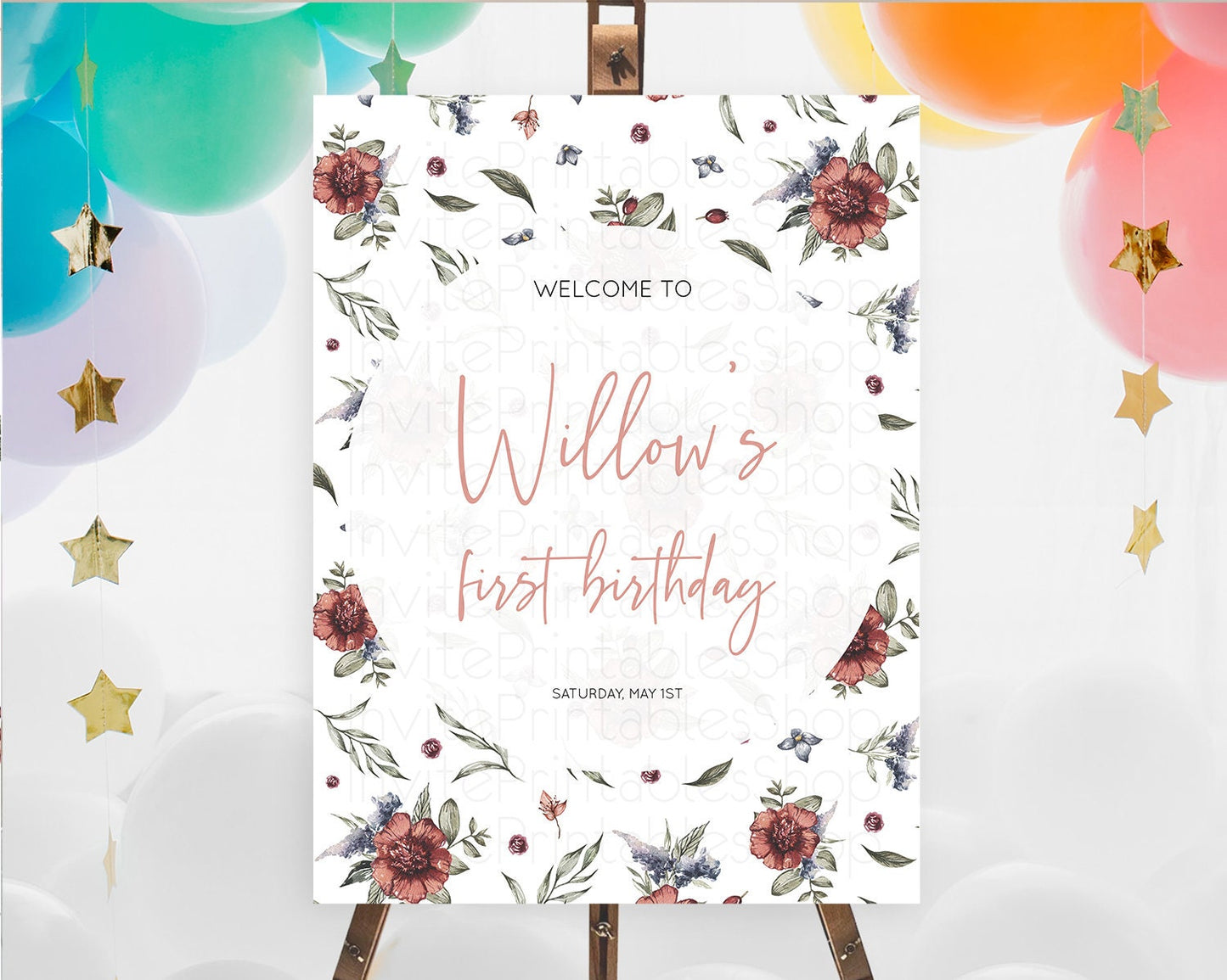 Secret Garden Welcome Sign Wildflower Welcome Board Pastel Flower Garden Welcome Poster Boho Wildflower First Birthday Welcome Sign D10503