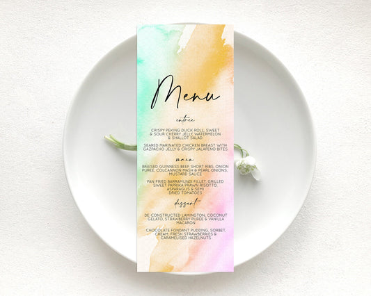 Editable Pastel Menu Pastel Rainbow Menu Template Colorful Pastel Table Deco