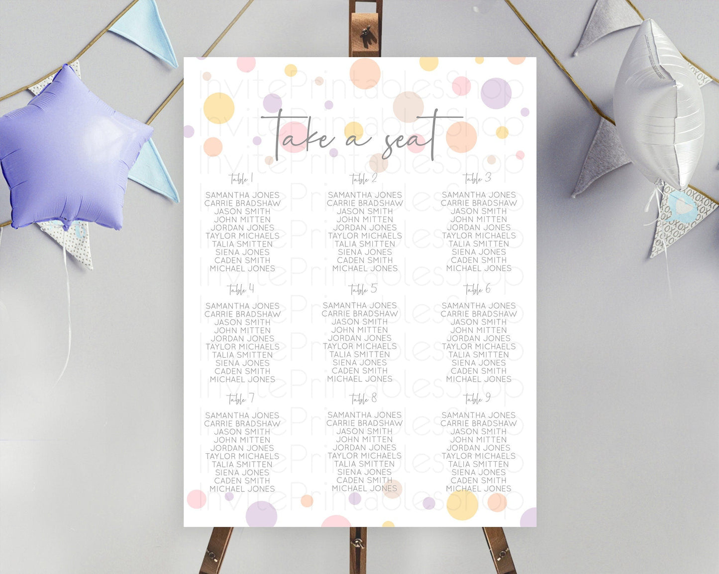Pastel Seating Chart Pastel Confetti Seating Chart Bubbles Sprinkles Seating Sign Colorful Rainbow Decor Confetti Seating Board D10759