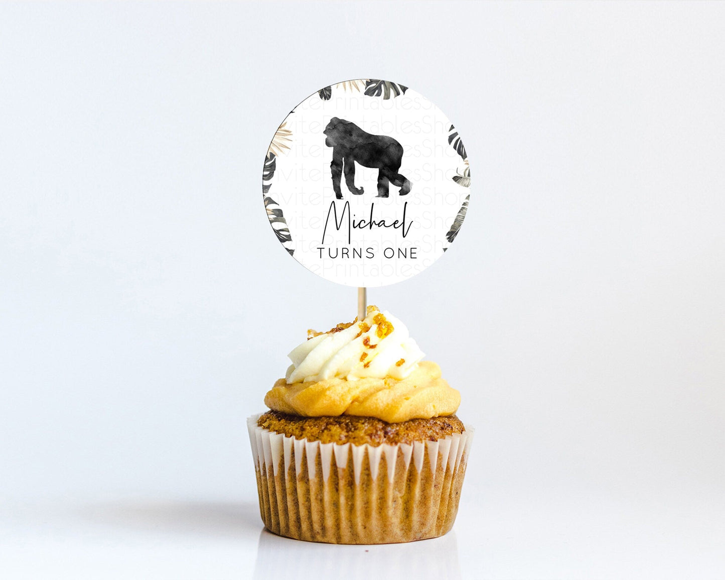 Gorilla Cupcake Toppers Jungle Gorilla Cupcake Gorilla Party Decor Gorilla Jungle Adventure Zoo Green Palm Leaf Fern First Birthday D10804