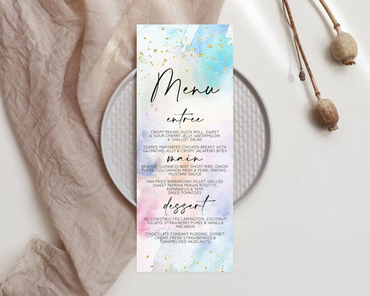 Editable Pastel Menu Pastel Rainbow Menu Template Colorful Pastel Table Deco