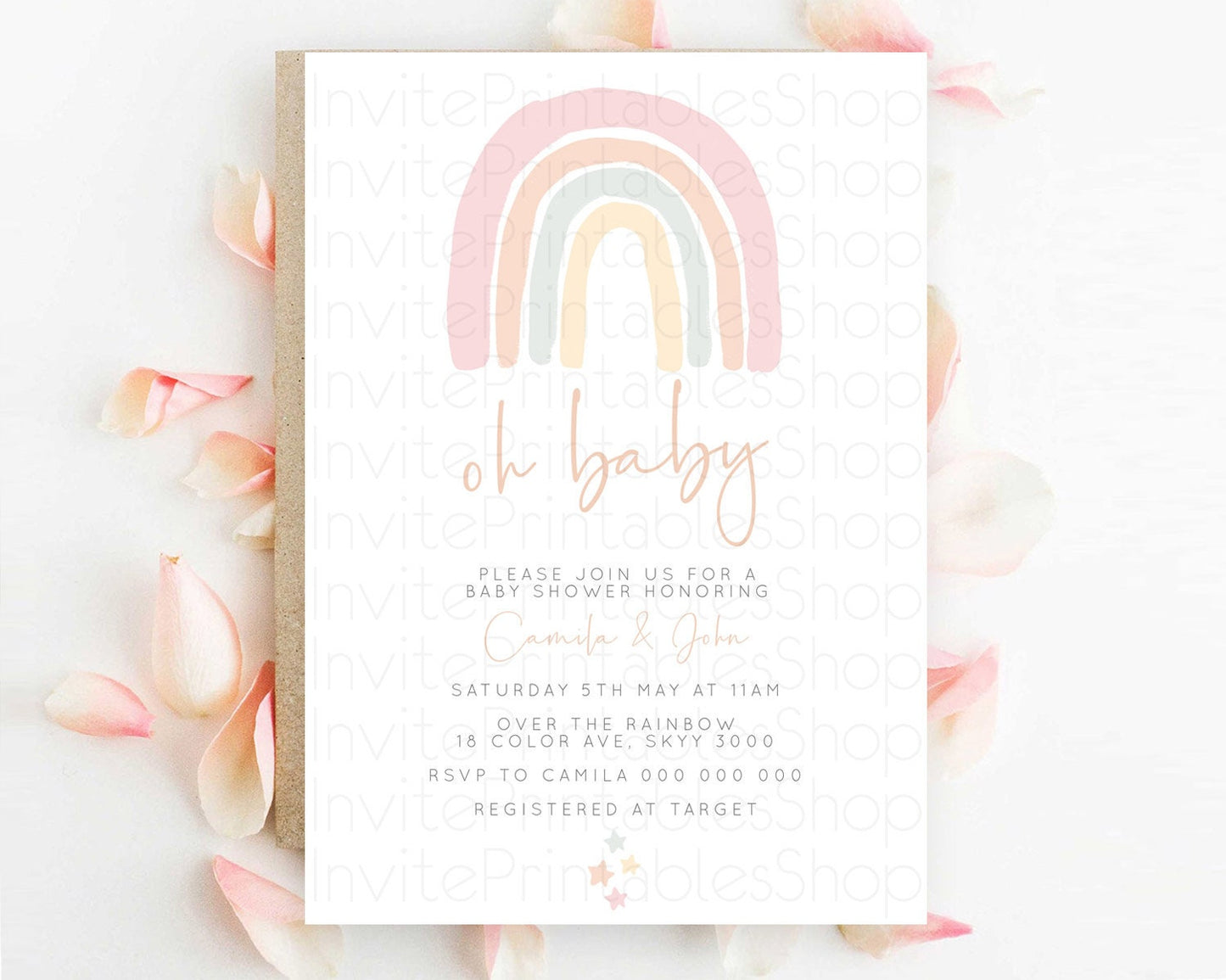 Pastel Rainbow Baby Shower Invitation Pastel Rainbow Invitation Rainbow Baby Invitation Pastel Invitation Boho Rainbow Invitation D10162
