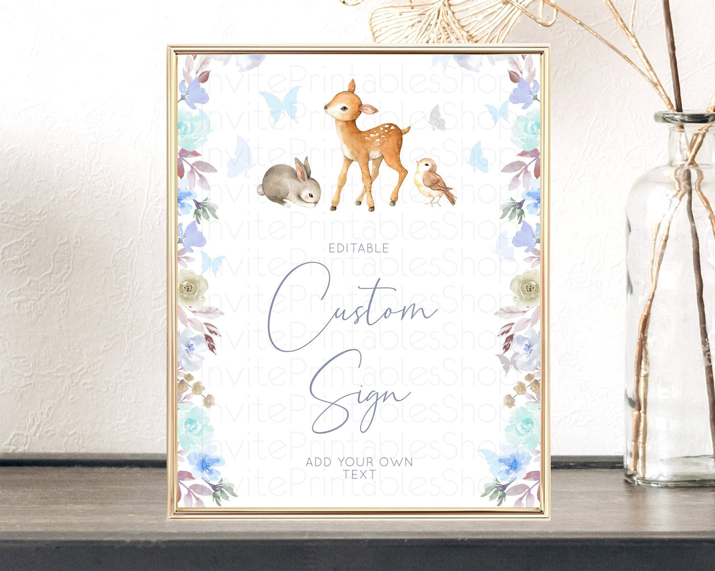 Fawn Deer Sign Pastel Floral Deer Table Sign Decor Enchanted Forest Butterfly Party 1st Birthday Baptism Baby Shower Bridal Shower D10929