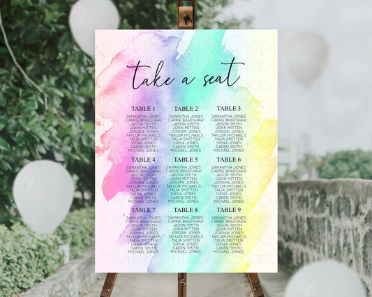 Editable Rainbow Seating Chart Pastel Seating Chart Colorful Pastel Watercol