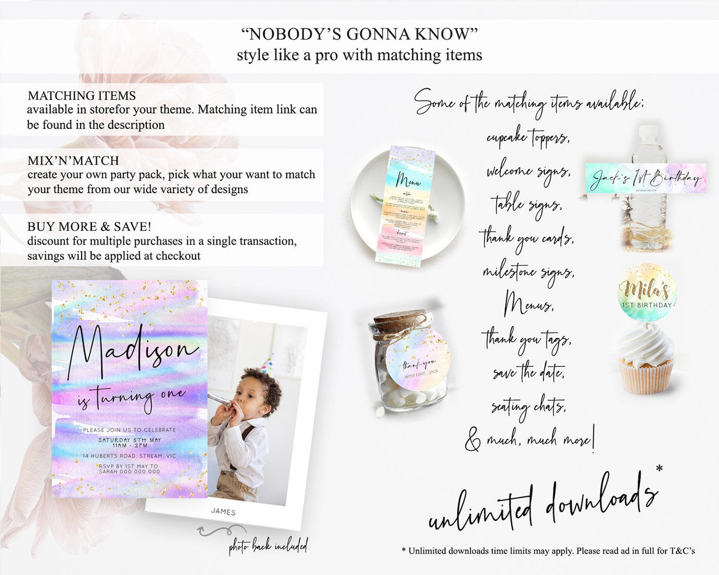 Pastel Birthday Invitation Ombre Watercolor Birthday Invitation Glitter Rainbow Color Splash 1st 2nd 3rd Birthday Invitation D23031