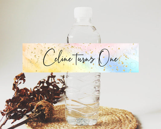 Editable Pastel Water Label Template Pastel Ombre Rainbow Watercolor Colorfu