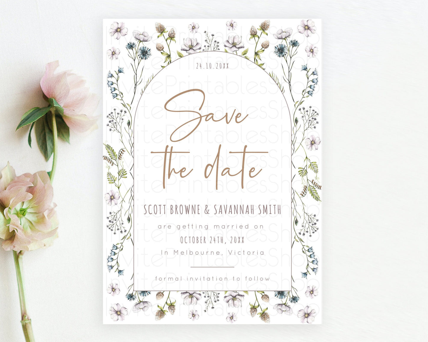 Wildflower Save The Date Template Secret Garden Save The Date Pastel Floral Garden Party Boho Flowers Birthday Baby Shower Wedding D10604