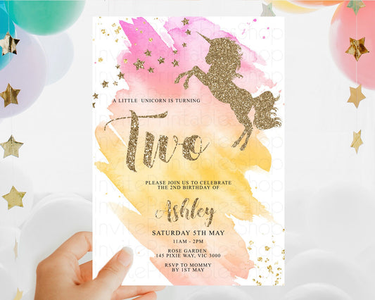 Unicorn Rainbow Birthday Invitation Pastel Birthday Invite Magical Ombre Invite Colorful Watercolor Invite Glitter Sprinkle Party D10528