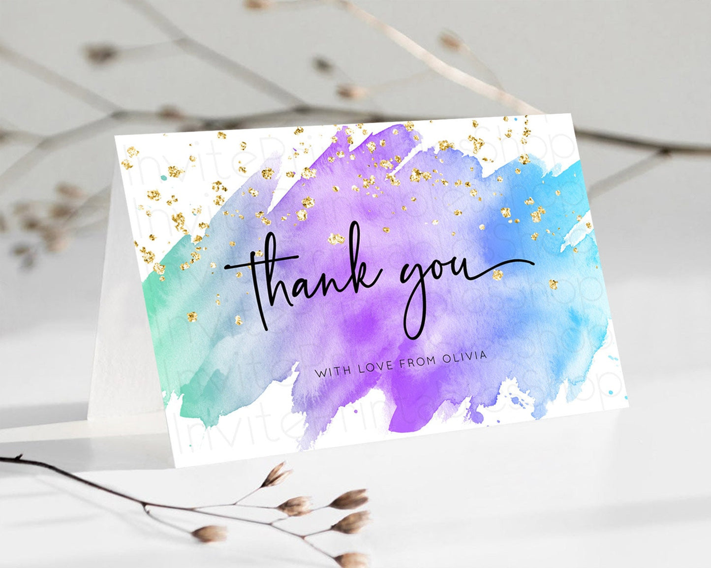 Pastel Thank You Rainbow Thank You Card Colorful Pastel Birthday Thank You Card Confetti Watercolor Pastel Teacher Thank You Cards D10491